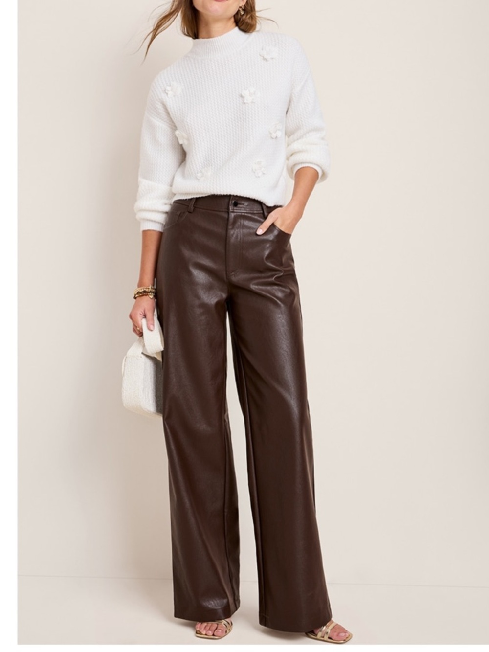 Francesca's Collections Chocolate Brown Faux Leather Wide-Leg Pants